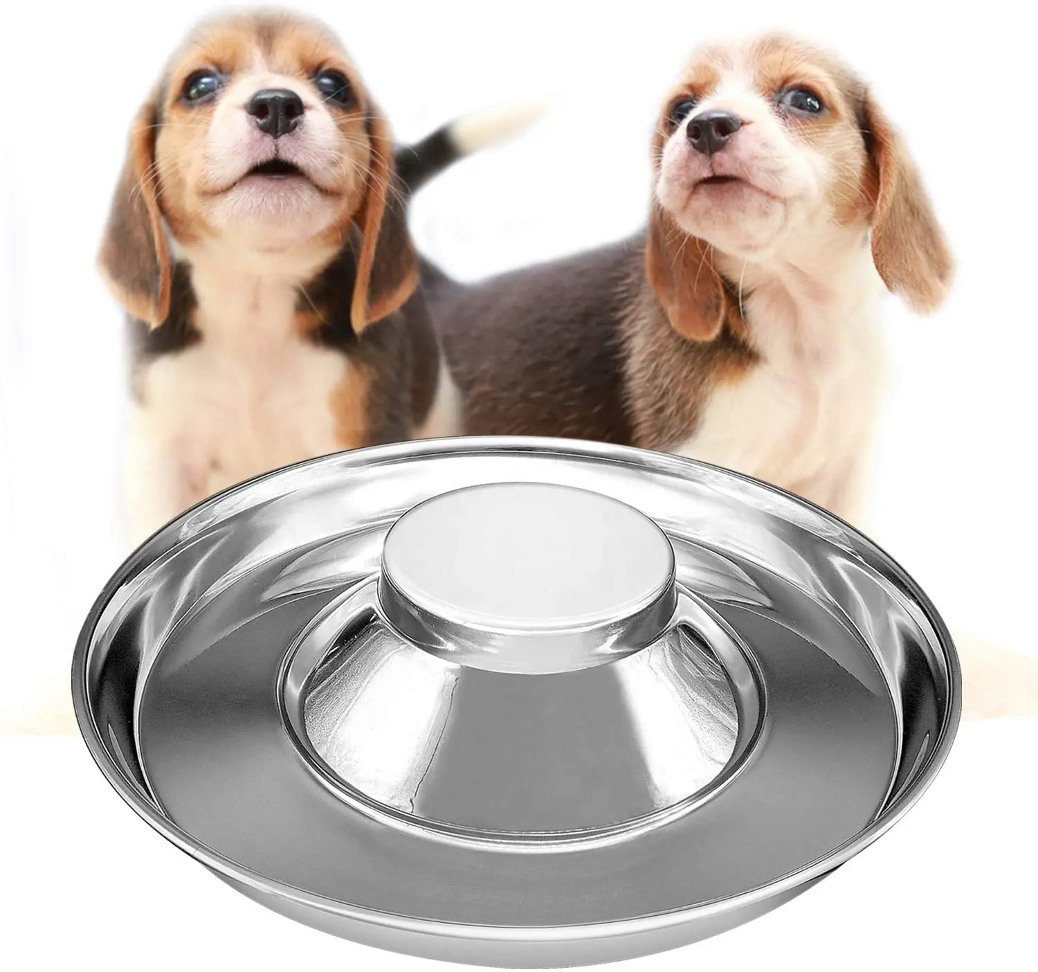 Plat en métal sain pour chien, bols à alimentation lente pour chiot, nourriture, eau, sevrage, bol pour animaux de compagnie, bol pour chien en acier inoxydable argenté