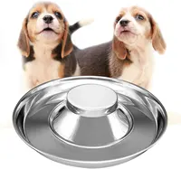 Plato de Metal para perros, cuencos de alimentador lento para cachorros, alimentación de comida y agua, cuenco para mascotas de acero inoxidable plateado