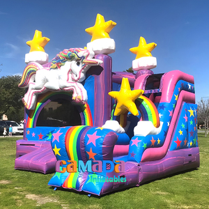 Moga Princesse Licorne Rose Château Gonflable Videur et Toboggan Combo PVC Vinyle Moonwalk Videur Toboggan pour Filles - Product Image 6