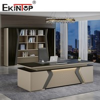 Ekintop Bureau en bois Mobilier de bureau moderne en forme de L Table de PDG d'angle Bureau de bureau avec tiroirs