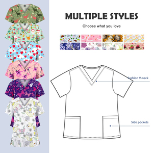 Medical Stretch <strong>Scrubs</strong> Women Men Salon Uniform Lightweight Printed <strong>Scrub</strong> <strong>Tops</strong> Spot Wholesale Custom Brand Customize Patterns - Product Image 2