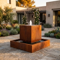 Fontaines d'eau de jardin sur mesure en acier corten, table d'eau ronde extérieure et fontaine avec dimensions personnalisables