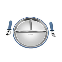 Nouvel arrivage : Ensemble de vaisselle pour bébé en silicone de qualité alimentaire, avec bord recouvert, élégant, réutilisable, non toxique et compatible lave-vaisselle (assiette, cuillère, fourchette)