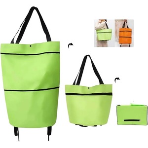 2 in 1 <b>Foldable</b> Storage Bag with Wheel Oxford Cloth Waterproof Grocery Bag Large Capacity Lightweight Shopping <b>Trolley</b> - Product Image 5