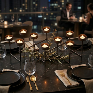Support de bougies chauffe-plat pliable en métal géométrique moderne à 10 têtes pour centre de table de mariage - Vente en gros - Product Image 4