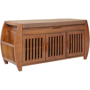 Table <span class=keywords><strong>de</strong></span> <span class=keywords><strong>rangement</strong></span> avec <span class=keywords><strong>casier</strong></span> caché en bambou rembourré amovible utilisé comme étagère à chaussures Armoire d'entrée en bois - Product Image 1