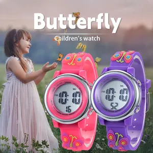 Bien vendre adorable papillon en plastique pc lentille montres numériques temps étudiant montre-bracelet enfants montre pour écolière