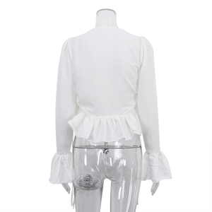 <span class=keywords><strong>Top</strong></span> e Camicette da Donna Bianche Casual con Volant e <span class=keywords><strong>Maniche</strong></span> <span class=keywords><strong>Lunghe</strong></span> Svasate con Lacci, Abbigliamento Estivo Donna 2026, <span class=keywords><strong>Crop</strong></span> <span class=keywords><strong>Top</strong></span> Donna - Product Image 5