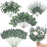 Approvisionnement exclusif transfrontalier : Branche d'eucalyptus artificielle en soie (10-30 cm) pour arrangements floraux DIY - Feuilles et baies d'eucalyptus