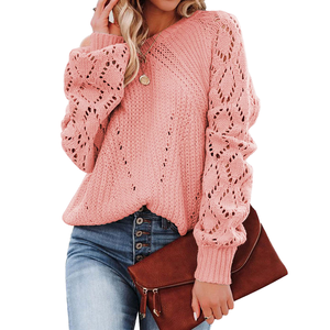 Jersey informal de talla grande para <span class=keywords><strong>mujer</strong></span>, suéter, Tops, cárdigan de punto de <span class=keywords><strong>lana</strong></span> Merino transpirable, Top largo de invierno de manga hueca, Color sólido - Product Image 2