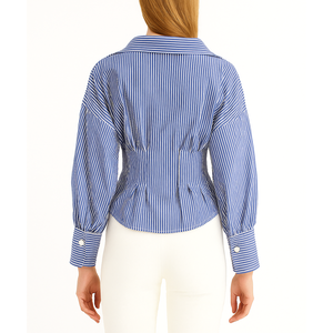 사용자 정의 도매 우아한 여성 여성 긴 소매 스트라이프 블라우스와 셔츠 - Product Image 2