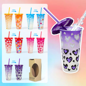 Tazze che Cambiano Colore Riutilizzabili Bicchieri Magici in Plastica per Bevande Ghiacciate Acqua <span class=keywords><strong>Caffè</strong></span> 16 24 oz Tazza Cambia Colore con Coperchio <span class=keywords><strong>e</strong></span> Cannuccia - Product Image 3