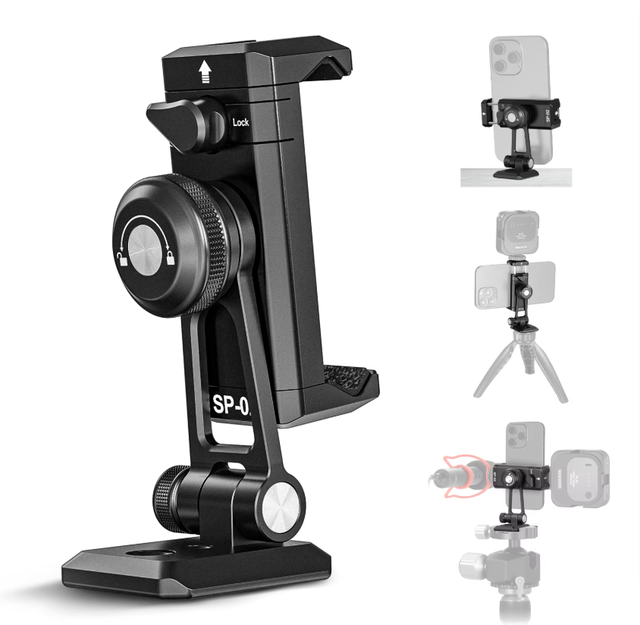 Flexible Aluminum Alloy Phone Tripod Mount Arca QR Base Cold Shoe 360 Swivel 180 Tilt Holder for Smartphone Vlog Live Shooting