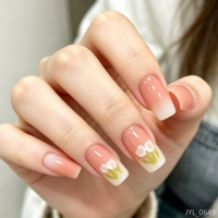 Vente en gros de faux ongles personnalisés à étiquette privée, lot de 24 pièces, design floral, rose nude ombré, carrés, réutilisables