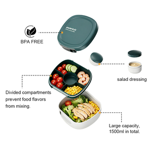 Bol à salade rond en plastique portable 1500 ml 50 oz, récipient alimentaire compatible micro-ondes, boîte à lunch pour adulte, préparation de repas à la salle de sport, régime riche en protéines - Product Image 6
