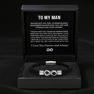 2026 <b>Engraved</b> Geometric Stainless Steel Black Handmade Leather Unisex Chain & Link Bracelet Magnetic Buckle Classic - Product Image 2