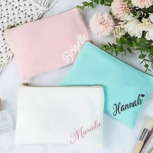 Bolsa de maquillaje de algodón de lona blanca y gris con logotipo personalizado lámina de oro rosa bolsa de cosméticos de regalo para dama de honor - Product Image 3