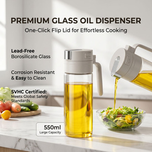 Bottiglia per Olio in Vetro con Apertura Automatica a Scatto, 550ml, Dispenser Antigoccia per Cucina, Olio d'Oliva, Aceto, con Manico - Product Image 2