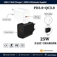 Cargador Rápido USB-C de 25W, Adaptador PD con PPS y QC3.0 de Alta Eficiencia, Certificado CE y RoHS para Teléfonos Inteligentes, Se Acepta OEM/ODM