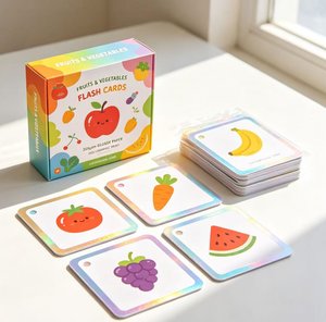 Cartes Flash Fruits et Légumes – Jouet Éducatif pour Enfants de 2 à 4 Ans – Cartes en Carton Imprimées Holographiques dans une Boîte en Carton - Product Image 1