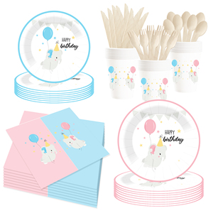 Juego de vajilla desechable DAMAI para fiesta de cumpleaños, platos de papel rosa y azul con diseño floral para suministros de cumpleaños infantiles, para 8 personas. - Product Image 2