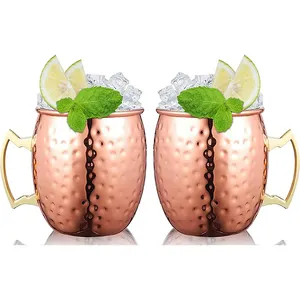 Copper Plated Stainless Steel Moscow Mule Mug Bar Gifts 18 oz Hammered Copper Mugs for Drinking Cocktails