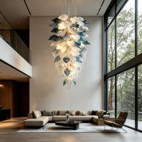Lustre Moderne de Luxe en Verre Soufflé en Forme de Feuille, Grand Luminaire Suspendu pour Villa à Plafond Haut et Escalier, Vente en Gros OEM ODM