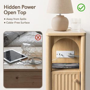 Narrow Nightstand Charging Station <strong>Skinny</strong> <strong>Bedside</strong> <strong>Table</strong> Fluted Modern Wooden End <strong>Table</strong> Space Saving Bedroom Furniture Yuepeng - Product Image 4