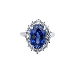 925 silver oval sapphire ring with diamond surround, light luxury for daily commuting - Product Image 2