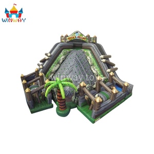 Parcours d'obstacles gonflable Rocky Island avec logo personnalisé imprimé sur matériau PVC 32x32x22 pieds, couleur personnalisée pour un jeu amusant et actif - Product Image 4