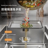 Évier de cuisine double en acier inoxydable avec bac profond, égouttoir intégré et revêtement anti-bruit