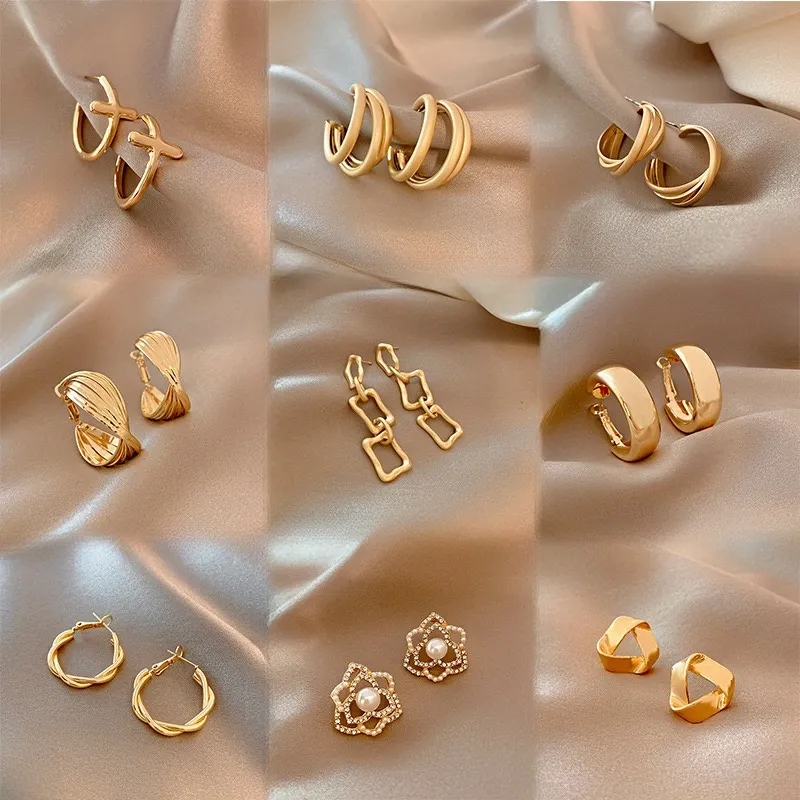 Drop stainless steel 18K heart flower gold plated earrings Women Hollow Diamond jewelry Wholesale large Hoop Earrings women