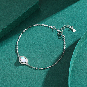 S925 Sterling <b>Silver</b> Opal <b>Bracelet</b> Minimalist Chain Link Women's Jewelry Everyday Wear Elegant Dainty <b>Adjustable</b> - Product Image 5