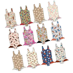 Hot Selling Children Summer Beach Wear Custom Design Lovely 1 Piece Ruffled Girls Swimwear