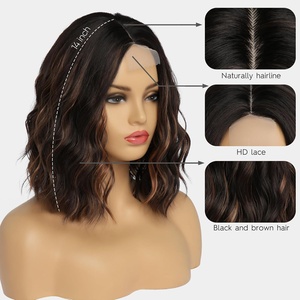 Perruques Lace Front pour femmes, style européen et américain, en fibre haute température, <span class=keywords><strong>cheveux</strong></span> <span class=keywords><strong>courts</strong></span> bouclés, pour changer de <span class=keywords><strong>coiffure</strong></span> L0814 - Product Image 2