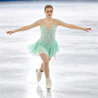 Robe de patinage vert menthe à col rond, manches longues en maille nude, ornée de feuilles en strass, pour enfants et adultes, compétition et performance