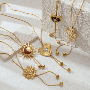 Collar con Colgante de Sol, Corazón y Cruz de Acero Inoxidable Chapado en Oro de 18K Estilo Vintage, Cadena Ajustable Tipo Bolo/Serpiente, Joyería para Mujer 2026 - Product Image 2