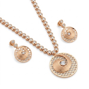 Collier avec pendentif circulaire en argent 925 plaqué or rose italien, serti d'oreillettes assorties, bijoux de créateur pour femmes - Product Image 1