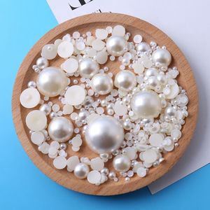 Perlas de imitación sueltas en forma de media luna de 3-30 mm, color blanco mate, ABS, base plana, para decoración de uñas, accesorios de joyería. - Product Image 2