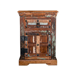 <b>Rustic</b> Wooden Nightstand With Single Drawer And Cabinet Door Handmade Antique Style Bedroom Furniture - Product Image 1