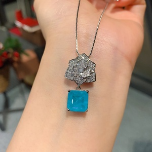 Fashion Eco-friendly Copper Romantic Events Floral Pendant <b>Earrings</b> <b>Set</b> 10*10MM Blue Zircon Flower Jewelry <b>Set</b> for Women - Product Image 6
