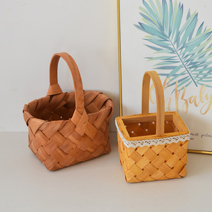 Woven Handheld Flower <b>Baskets</b> Natural Handmade <b>Rectangular</b> Storage <b>Baskets</b> For Picnic Gift Holding - Product Image 2