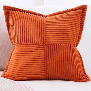 18x18 Inch Boho Accent Throw Pllows Broadside Striped Patchwork Soft Corduroy Pillowcases - Product Image 5