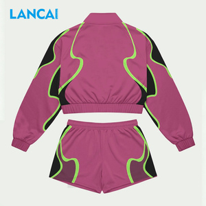 Lancai Custom Color Block <b>Track</b> <b>Jacket</b> and Shorts Outfits Fall Clothes for Women Street Wear Ladies Nylon Tracksuit 2 Piece Set - Product Image 2