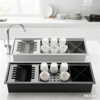 Égouttoir de cuisine haut de gamme en acier inoxydable brossé, organisateur multifonctionnel à drainage rapide pour la maison et les cafés