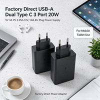 Adaptor Daya Profesional USB-A Dual Type C 3 Port 20W 5V 3A 9V 2.25A 12V 1.8A Colokan EU untuk Kamera dan Speaker Pengisi Daya Ponsel