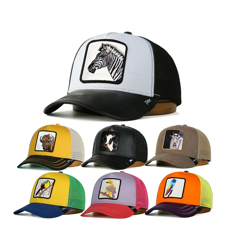 Wholesale Hats Custom 5 Panel Embroidery Zebra Patch Animal Caps Farm Mesh Trucker Caps Gorras Unisex Outdoor Sports Caps