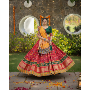 Designer Butter Silk Digital Print Work Lehenga Choli with Dupatta Red - Product Image 3