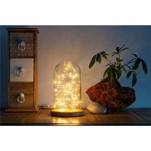 Glass Bell With Micro Led Light Chain Wooden <b>Base</b> Usb Powered <b>Table</b> <b>Lamp</b> - Product Image 3