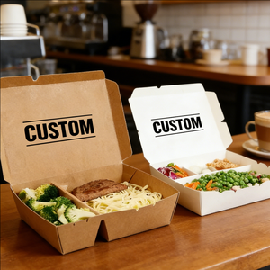 กล่องอาหารกระดาษคราฟท์รูปทรงสี่เหลี่ยมผืนผ้าแบบใช้แล้วทิ้ง ย่อยสลายได้เอง ปรับแต่งได้ สำหรับร้านอาหาร OEM ODM ขนาด 32 ออนซ์ - Product Image 2